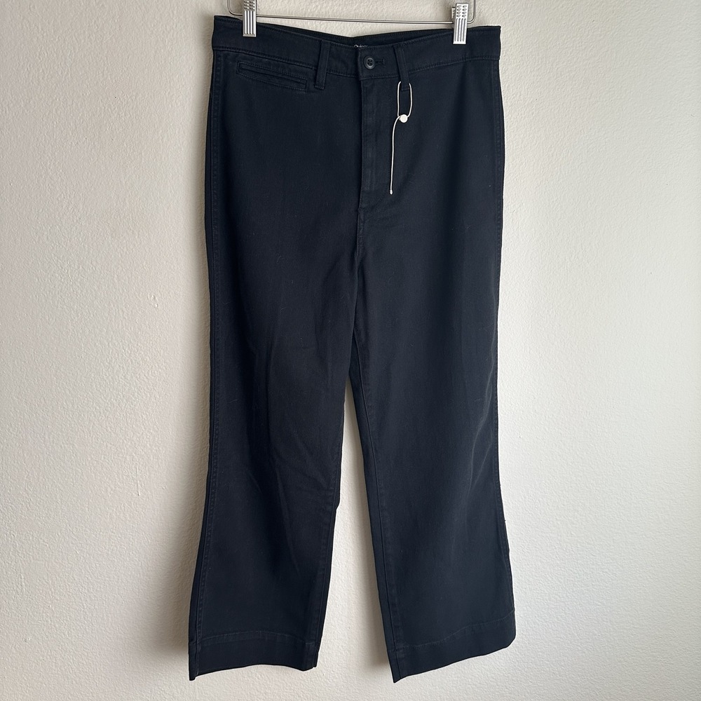Quince Wide Leg Crop Pants Womens 28 Black High Rise Cotton Stretch Twill
